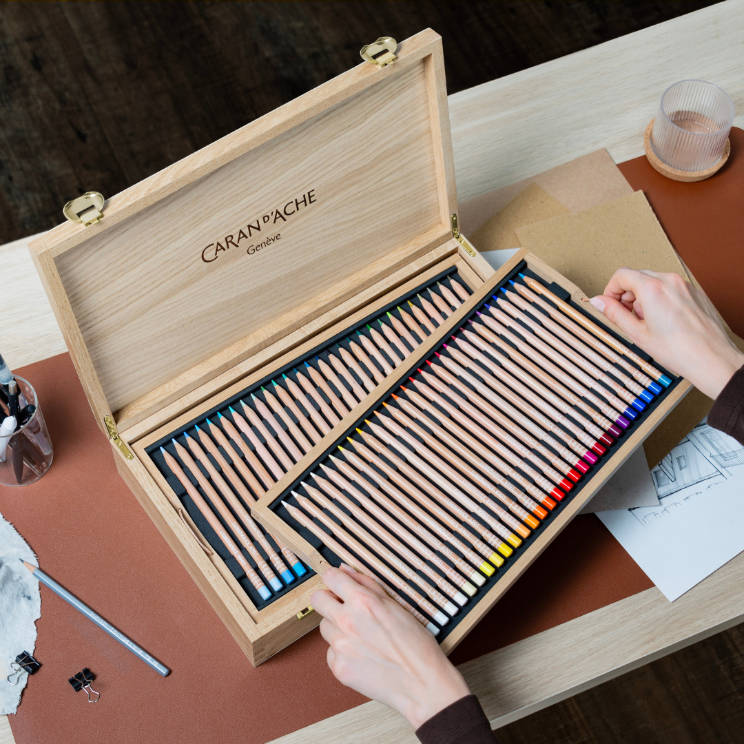 Caran d'Ache Luminance 6901™ Wooden Box 100 — 112‑Piece Premium
