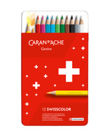 SWISS COLOUR Coloured Pencil Set 12 Caran d'Ache quality colour pencils for beginners