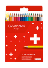 Caran d’Ache Swisscolor Colour Pencils — cardboard box of 18 in original retail packaging, assorted colours.