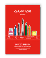 Caran d’Ache mixed media drawing pad A3 250gsm 20 sheets (454.113) hot pressed acid free FSC certified paper for wet and dry techniques.