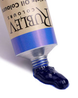 Ultramarine Blue Red Shade oil paint squeezed from Rublev 150ml tube showing buttery walnut oil paint texture and rich transparent blue pigment