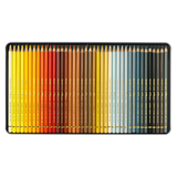 Caran d’Ache Pablo 120-piece set – yellows, oranges, earth tones and greys organised in metal tin