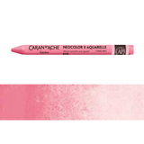 The Neocolor II Aquarelle Rose pastel crayon is shown above its corresponding swatch, demonstrating the full colour range from rich rose pink to a delicate pastel pink.