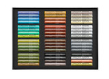 Caran d’Ache NEOPASTEL Wooden Box Set – 96 Colours (7400.996) open tray with earth tones, greens and greys—artist oil pastels neatly arranged.