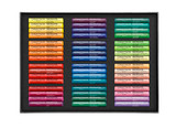 Caran d’Ache NEOPASTEL Wooden Box Set – 96 Colours (7400.996) open tray showing bright yellows, oranges, reds, blues, greens and purples—premium artist oil pastels.