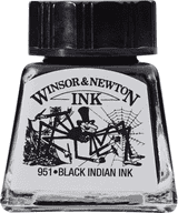 Winsor and Newton Black Indian Ink is a classic, true black drawing ink in a 14ml glass bottle, loved for its rich tone, smooth flow and crisp, graphic results. Part of the Winsor and Newton Drawing Inks range, it is a fast-drying ink made with high quality dyes and a shellac binder, giving your work strong black coverage with the ability to dilute for expressive grey washes.

Once dry, Black Indian Ink becomes water-resistant, making it ideal for layering, linework and mixed media pieces where you want marks to stay put. Use it with dip pens, brushes or an airbrush for illustration, calligraphy, design work, comics, brush lettering and tonal studies. Colours in the range are intermixable, so you can build a custom palette while keeping the same reliable handling.

Size: 14ml
Best for: Drawing, illustration, calligraphy, ink washes, airbrush work
Finish: Deep black with clean, even flow