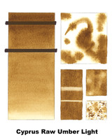 Cyprus Raw Umber Light watercolour technique swatch sheet showing granulation, lifts, and varied washes