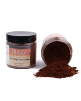 Rublev Colours Blue Ridge Burnt Umber pigment jar tipped with powder spilling out natural PBr7 burnt umber 100g