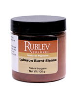 Rublev Colours Luberon Burnt Sienna dry pigment 100g jar label PR102 French roasted earth pigment from Provence