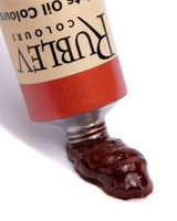 Rublev French Burnt Sienna oil paint squeezed from tube showing rich reddish-brown PR102 earth colour
