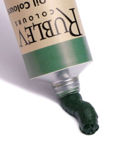 Verona Green Earth oil paint squeezed from Rublev 150ml tube showing transparent deep green earth colour and smooth paint body