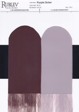 Purple Ocher oil paint drawdown card showing masstone and 1:2 titanium white tint, Rublev Colours PR102 natural iron oxide