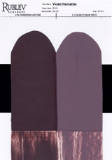Rublev Violet Hematite PR102 drawdown card – 6 mil masstone beside 1:2 mix with titanium white plus scraped undertone