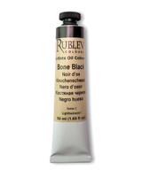 Rublev Colours Bone Black oil paint 50ml tube - PBk9 black artist oil colour on white background