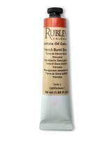 Rublev Artists Oil Colour French Burnt Sienna 50ml tube on white background - Series 1