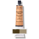 Rublev Colours French Raw Sienna oil paint 50ml - natural PY43 earth pigment with mass tone and tint swatch