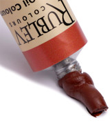 Sartorius Red oil paint squeezed from Rublev 50ml tube showing semi-transparent red ochre earth colour and smooth paint body