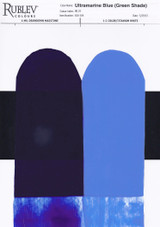 Ultramarine Blue Green Shade PB 29 drawdown card showing full strength mass tone, undertone scrape, and 1:2 tint with titanium white