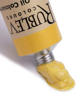 Lead-Tin Yellow Dark oil paint squeezed from Rublev 50ml tube showing warm ocherous yellow colour and fine-grained opaque body