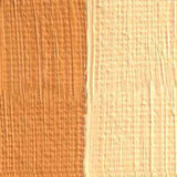 Naples Yellow Dark (PY41 lead antimonate) oil paint swatch on primed canvas showing masstone and lighter tint mix, Rublev Artists Oil Paint 50ml