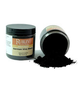 Rublev Colours German Vine Black pigment jar tipped with powder spilling out 100g PBk11 vine black earth pigment