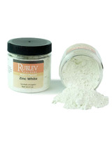 Rublev Colours Zinc Oxide pigment jar tipped with powder spilling out 100g PW4 zinc oxide pigment