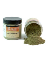 Rublev Colours Antica Green Earth pigment jar tipped with powder spilling out 100g PG23 natural terre verte pigment