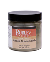 Rublev Colours Antica Green Earth dry pigment 100g jar label PG23 glauconite terra di Prun terre verte pigment Italy