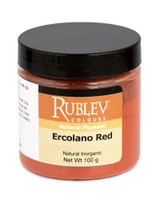 Rublev Colours Ercolano Red dry pigment 100g jar label PR102 natural Italian red ochre pigment from Ercolano