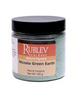 Rublev Colours Nicosia Green Earth dry pigment 100g jar label PG23 glauconite terre verte pigment from Cyprus