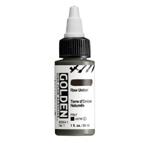 Golden High Flow Acrylics 30ml Raw Umber S1 bottle with ultra-fluid acrylic paint, PBr7 pigment and front label visible