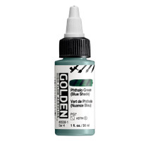 Golden High Flow Acrylics 30ml Phthalo Green Blue Shade S4 bottle with ultra-fluid acrylic paint and front label visible