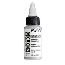 Golden High Flow Acrylics 30ml Iridescent Silver Fine S5 bottle with ultra-fluid metallic acrylic paint and front label visible