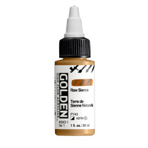 Golden High Flow Acrylics 30ml Raw Sienna S1 bottle with ultra-fluid acrylic paint and front label visible