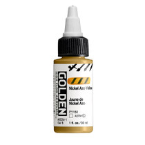 Golden High Flow Acrylics 30ml Nickel Azo Yellow S6 bottle with ultra-fluid acrylic paint and front label visible