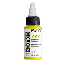 Golden High Flow Acrylics 30ml Fluorescent Chartreuse S5 bottle with ultra-fluid acrylic paint and front label visible