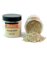 Rublev Vicenza Earth dry pigment spilled from jar – PW19 natural kaolin clay pigment 100g, buff off-white earth