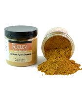 Rublev Colours Italian Raw Sienna pigment jar tipped with powder spilling out 100g PY43 natural earth pigment