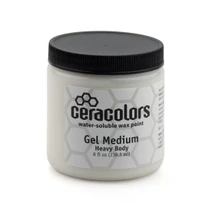 Ceracolors Gel Medium Heavy Body 8oz jar on white background, thick wax gel medium for impasto texture and extending Ceracolors water-soluble wax paint