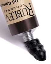 Roman Black oil paint squeezed from Rublev 150ml tube showing semi-opaque mineral black and smooth paint body