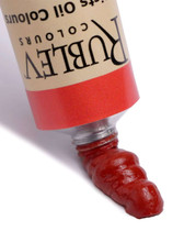 Venetian Red oil paint squeezed from Rublev 150ml tube showing semi-transparent red ochre colour and smooth paint body