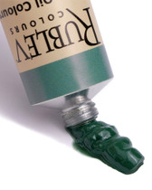 Rublev Nicosia Green Earth oil paint squeezed from tube showing transparent deep green colour