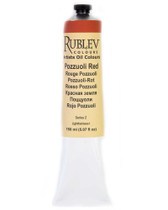 Rublev Colours Artists Oil Colours Pozzuoli Red 150ml tube front label Series 2 Lightfastness I on white background