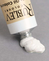 Rublev Artists Oil Paint Flemish White 150ml tube showing Series 5 white oil paint formulated with lead sulfate PW2