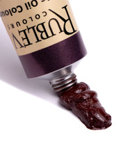 Violet Hematite oil paint squeezed from Rublev tube – thick glossy deep red-violet masstone showing rich texture.