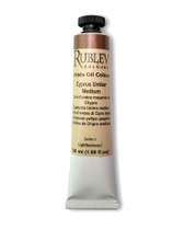 Rublev Artists Oil Colours Cyprus Umber Medium 50ml tube on white background, Series 1 earth pigment