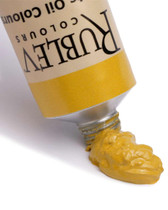 Rublev Artists Oil Paint Naples Yellow Paris 50ml tube showing genuine PY41 lead antimonate yellow oil colour