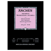 Arches Watercolour Pad A4 smooth hot pressed 185gsm, 15 sheet artist paper pad for fine detail and illustration