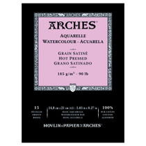 Arches Watercolour Pad A5 smooth hot pressed 185gsm, 15 sheet artist paper pad for detailed watercolour and pen work