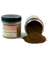 Rublev Colours Luberon Raw Umber pigment jar tipped with powder spilling out 100g PBr7 raw umber dry pigment